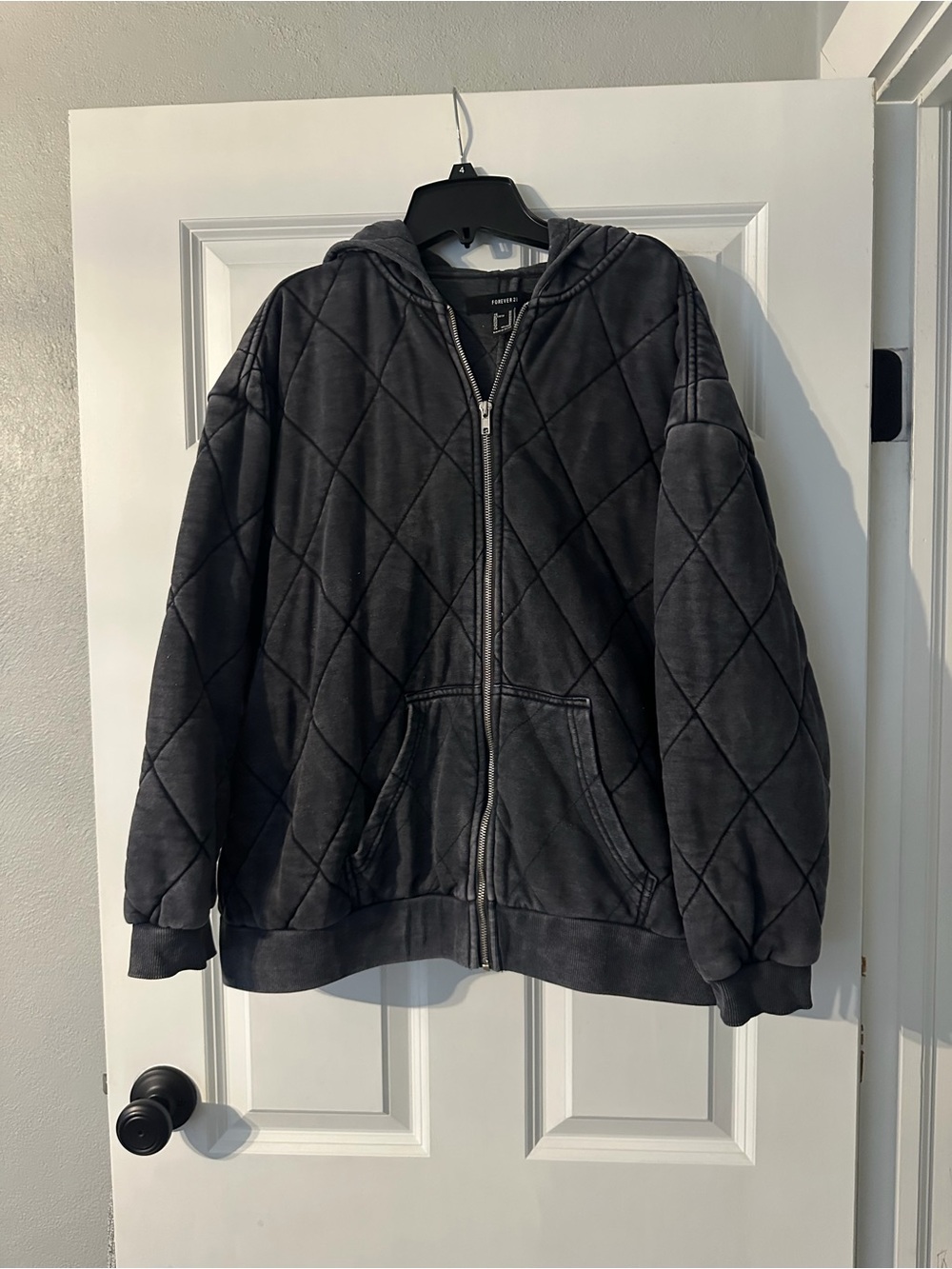Quilted Charcoal Oversized Zip-Up Hoodie